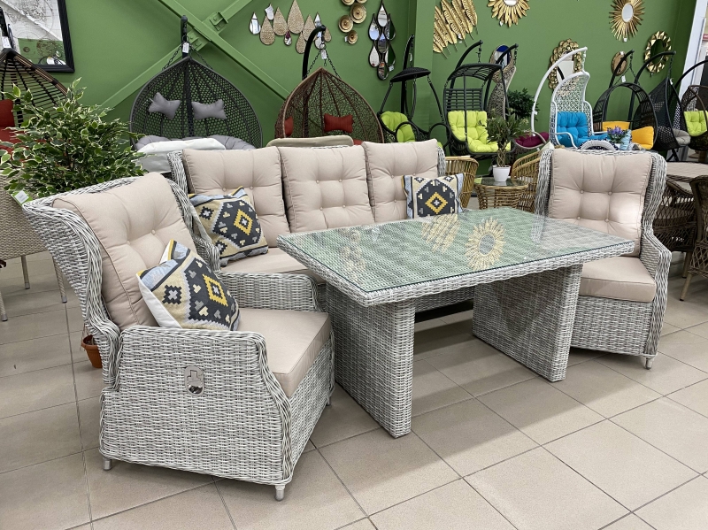 IBIZA Комплект мебели Natural White Grey(2 кресла+3-хмест.диван+стол) с подушками раскладывающийся