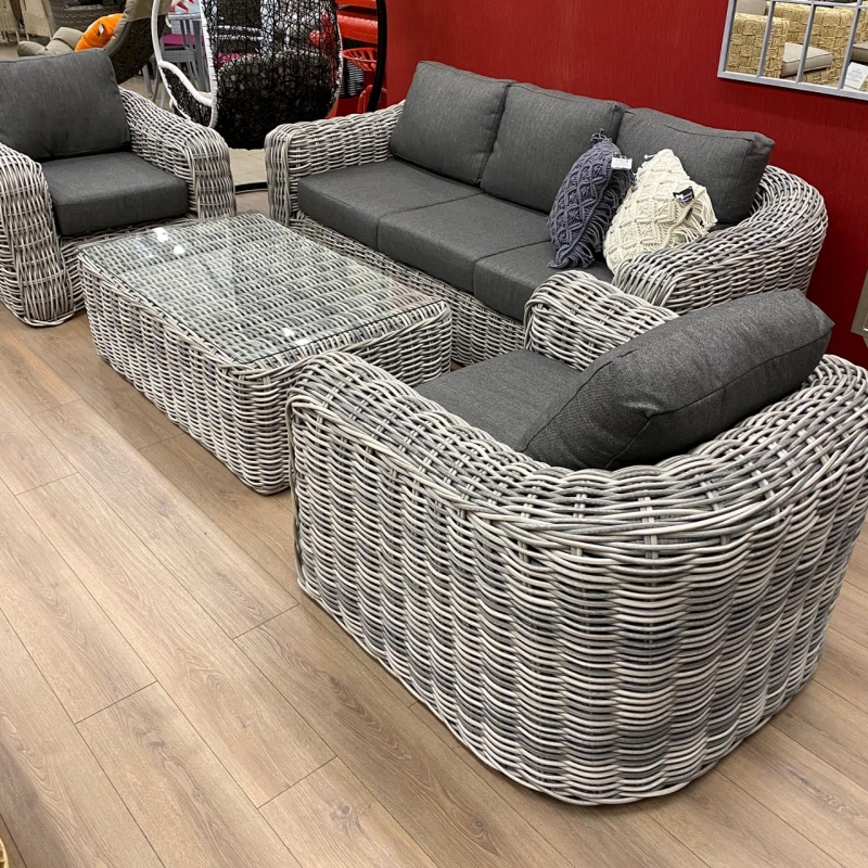 LAS PALMAS Комплект мебели White Faded Grey (2 кресла+3х местный диван+кофейный столик) с подушками